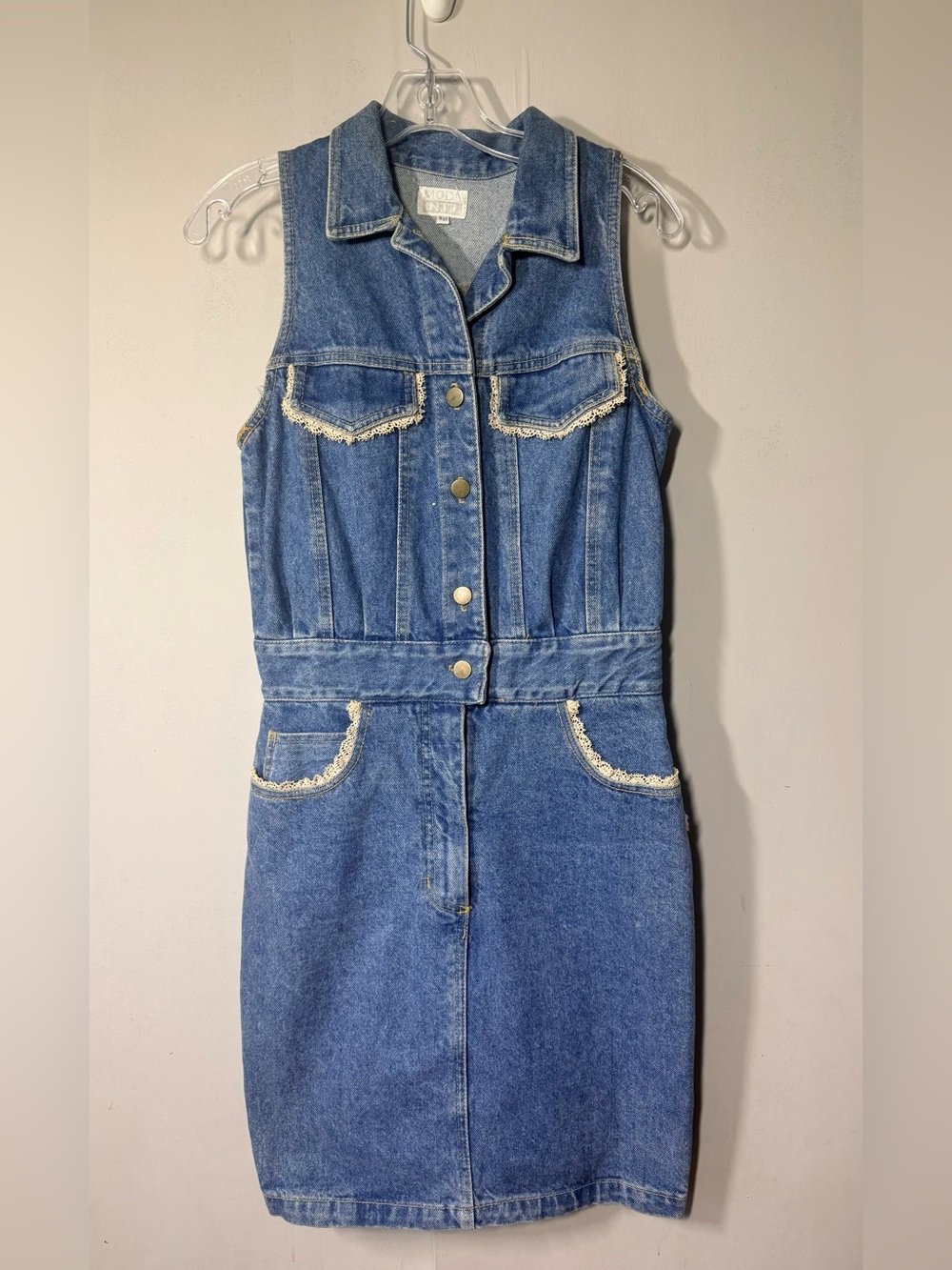 Moda International Blue Denim Sleeveless Button Front Dress